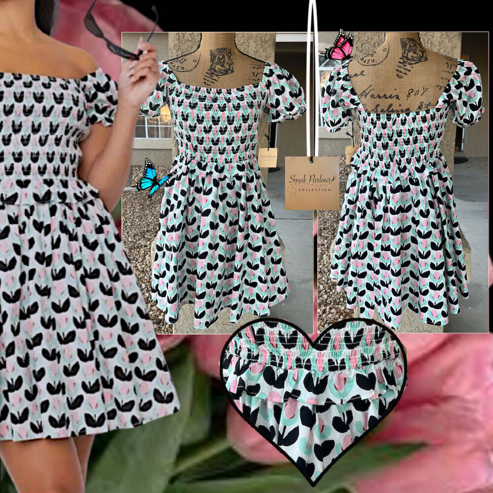 Unique Vintage SMAK PARLOUR Spring Dress Mint Pink Tulip Fit Flare Dress L 10-12